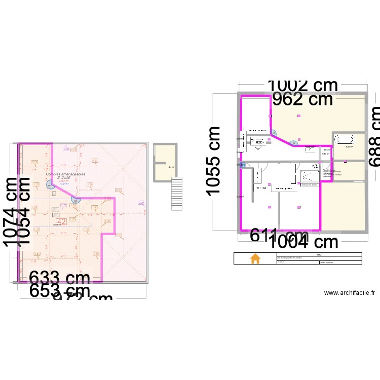 Combles Castel plan de découpe plancher du haut2. Plan de 10 pièces et 106 m2