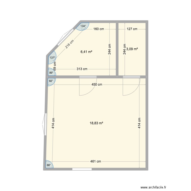 CHAMBRE 1. Plan de 3 pièces et 28 m2