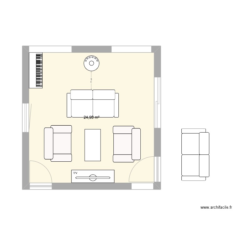 salon. Plan de 1 pièce et 25 m2