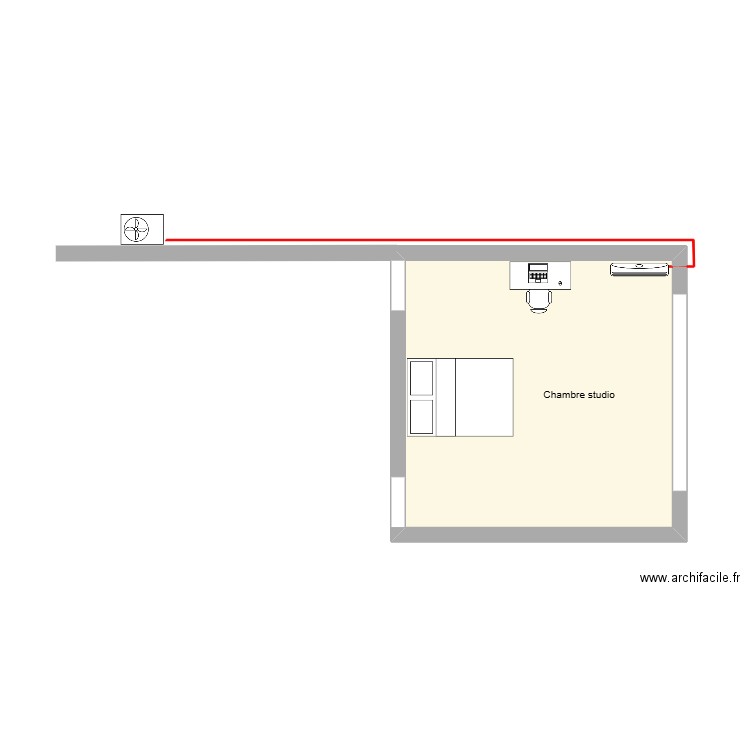 Chambre studio. Plan de 1 pièce et 23 m2