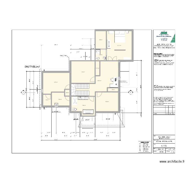 agrandissement étage. Plan de 13 pièces et 122 m2