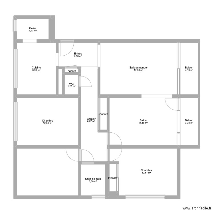 Appt fbg Montbé. Plan de 16 pièces et 96 m2