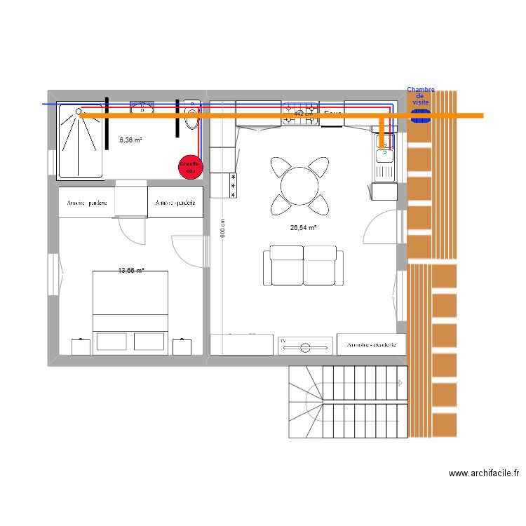 13-02-2025 - Appartements 8 x 6 Eau. Plan de 3 pièces et 47 m2