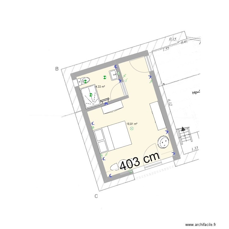 Studio 1 Garage. Plan de 2 pièces et 23 m2