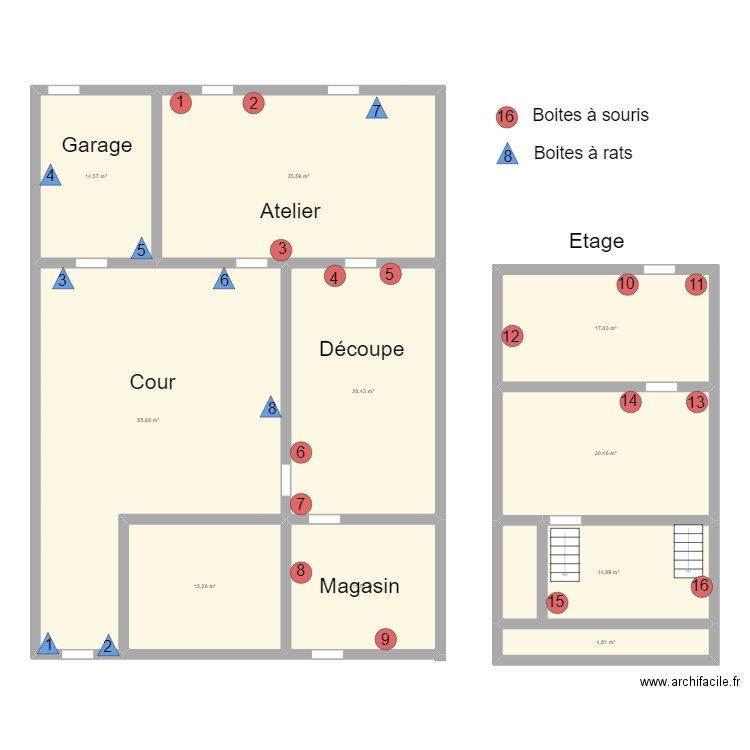 Boulangerie Robaux Floreffe. Plan de 10 pièces et 222 m2