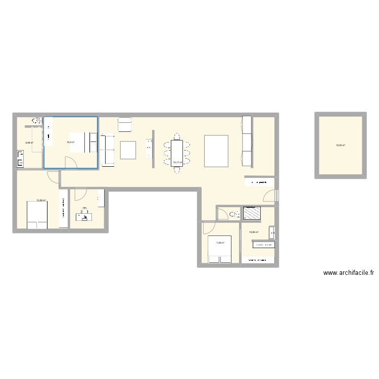 mathou 3. Plan de 7 pièces et 136 m2