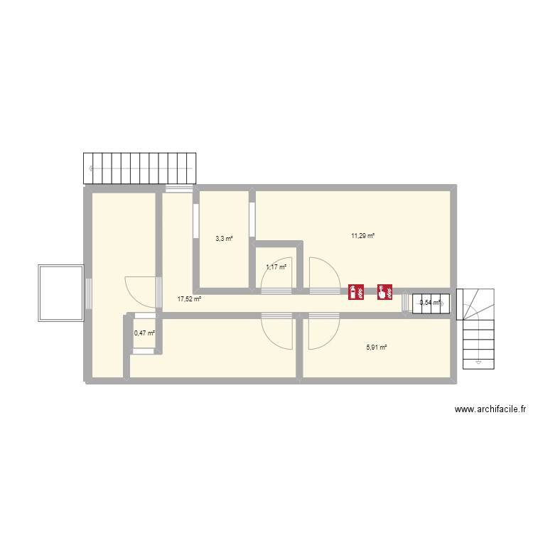 2e étage. Plan de 7 pièces et 40 m2