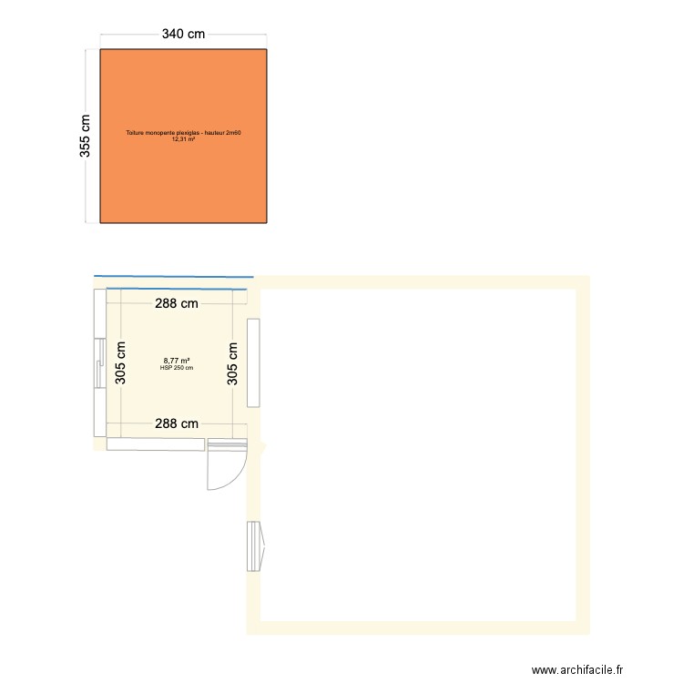 veranda. Plan de 1 pièce et 9 m2