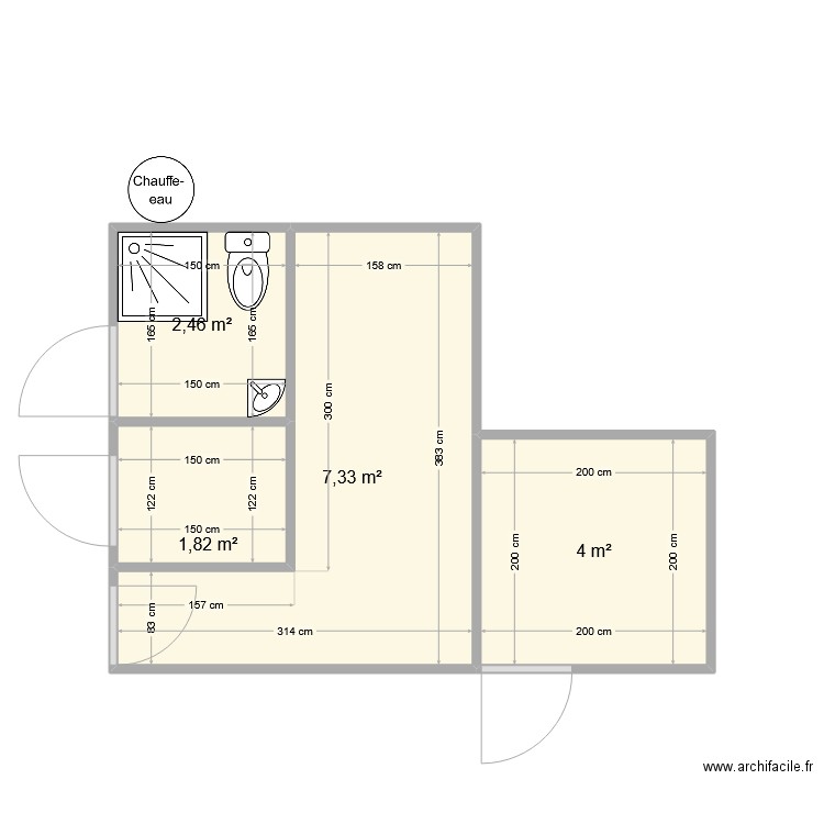 Marbrerie vestiaire 2. Plan de 4 pièces et 16 m2