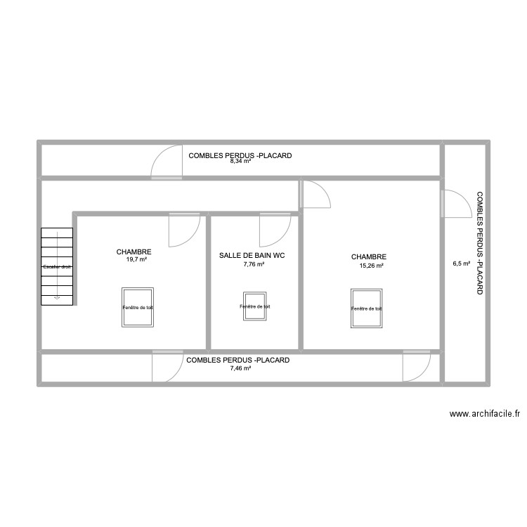 COMBLES MONTREUIL VILLAIN . Plan de 6 pièces et 65 m2