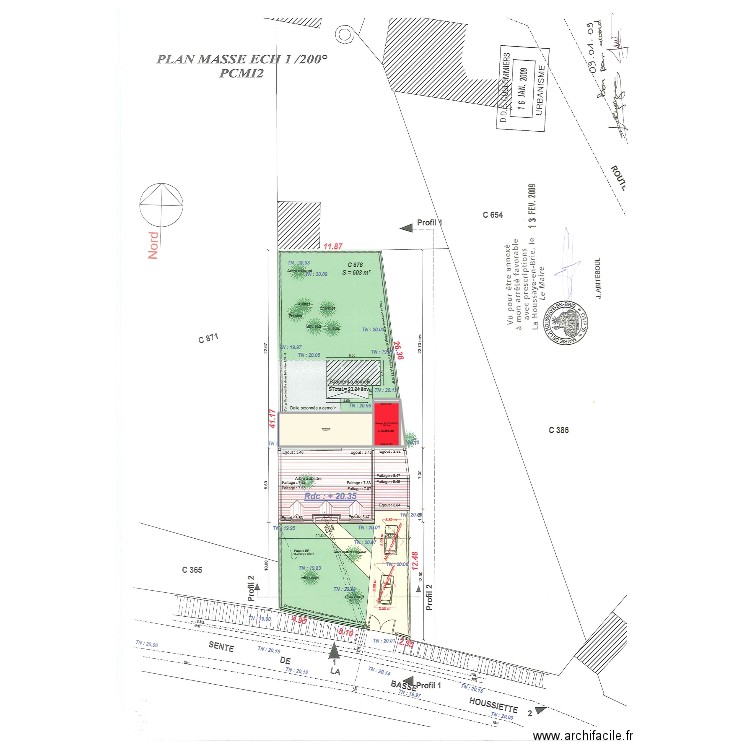 Plan de masse avec Extension. Plan de 3 pièces et 59 m2