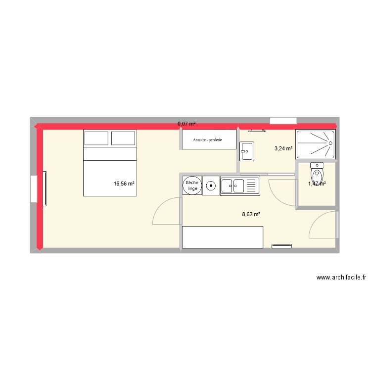 SSs. Plan de 5 pièces et 30 m2