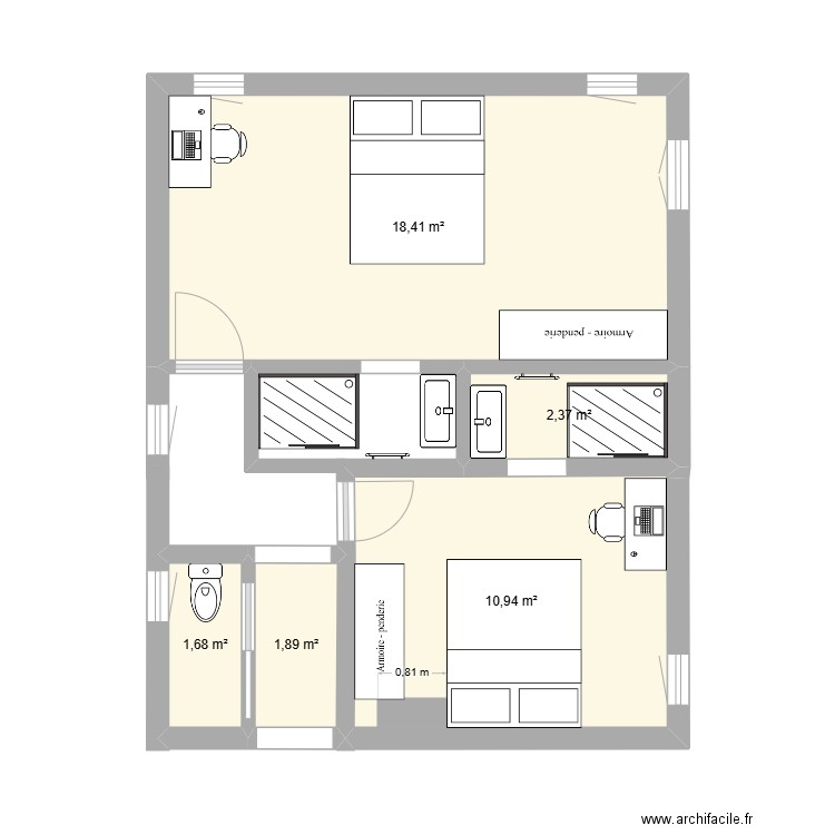 Etage Allemands - apres reno 2. Plan de 5 pièces et 35 m2