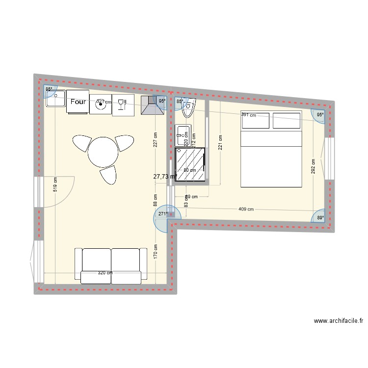 plan 1. Plan de 1 pièce et 28 m2