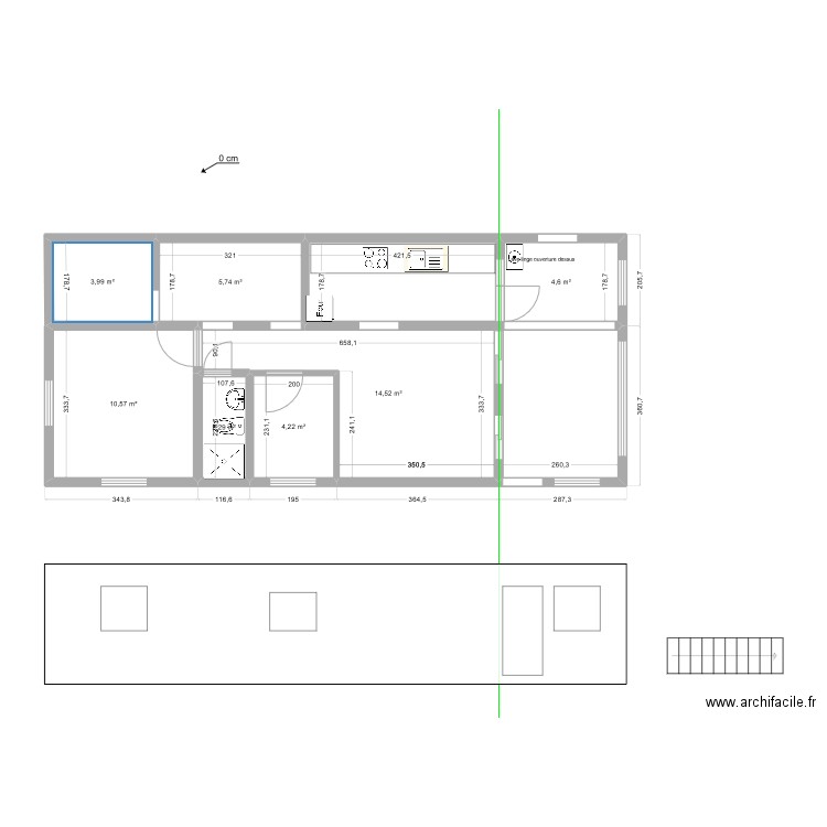 fred1. Plan de 7 pièces et 46 m2