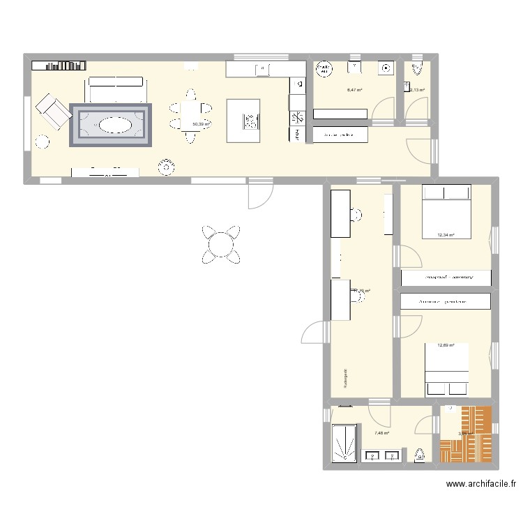 Bungalow  Ost-Eingang L-Form. Plan de 8 pièces et 116 m2