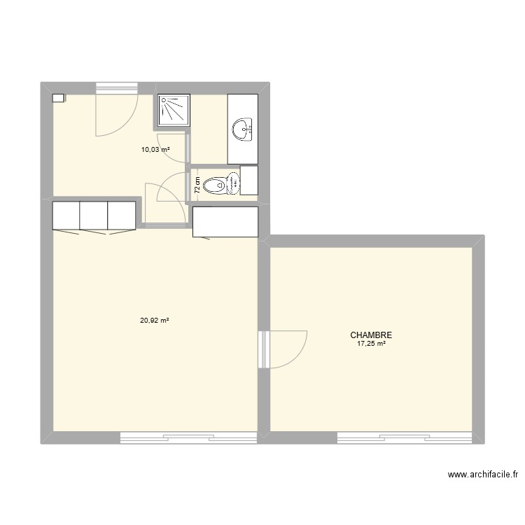 LA MONGIE TEST 1 SDB. Plan de 3 pièces et 48 m2