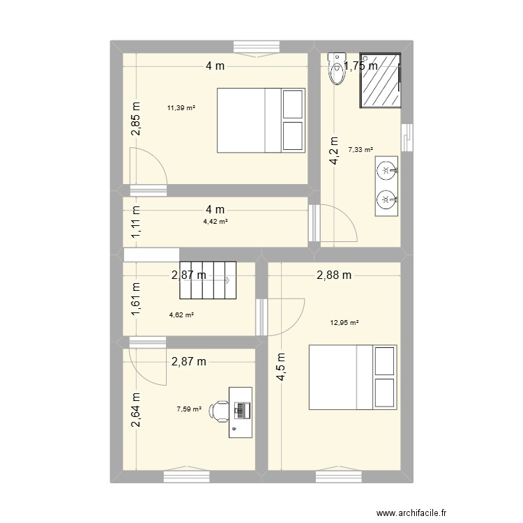 Projet maison 2. Plan de 6 pièces et 48 m2