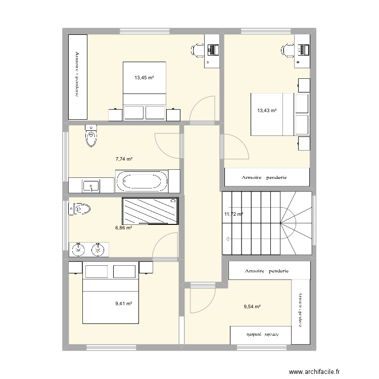 Projet Mensdorf 1 1er Etage. Plan de 7 pièces et 72 m2