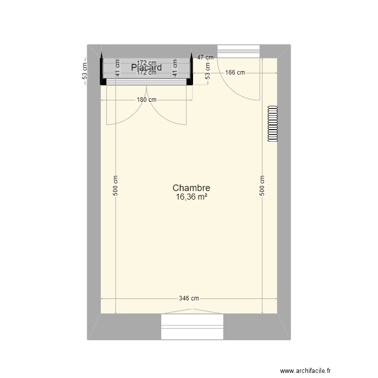 Chambre des enfants (Vide). Plan de 2 pièces et 17 m2