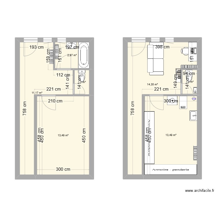 Chanturgue sous sol. Plan de 7 pièces et 58 m2