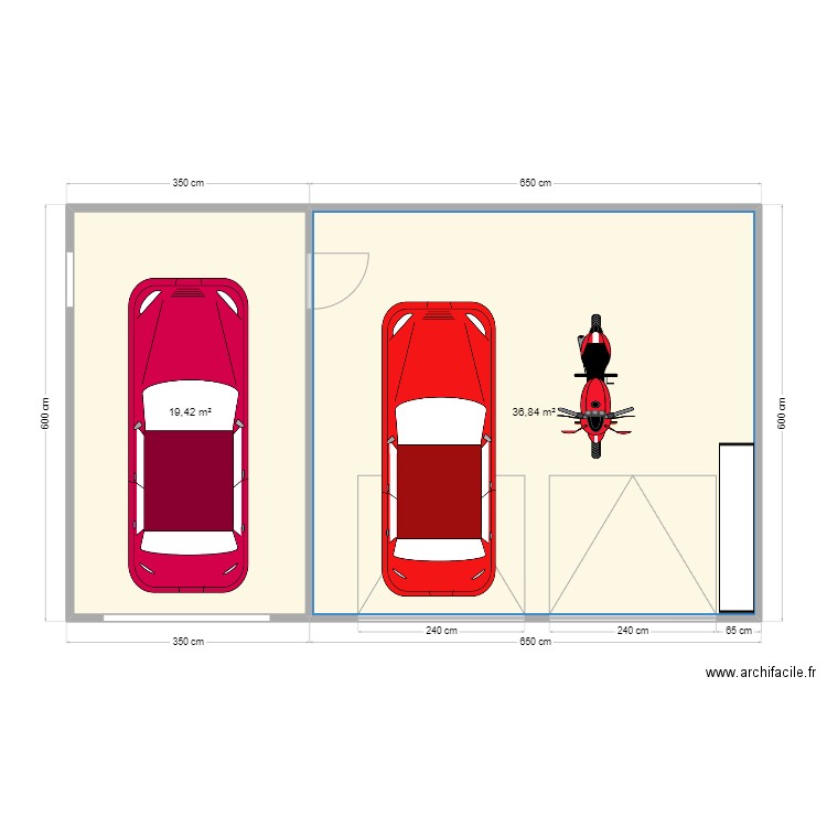 garage. Plan de 2 pièces et 56 m2