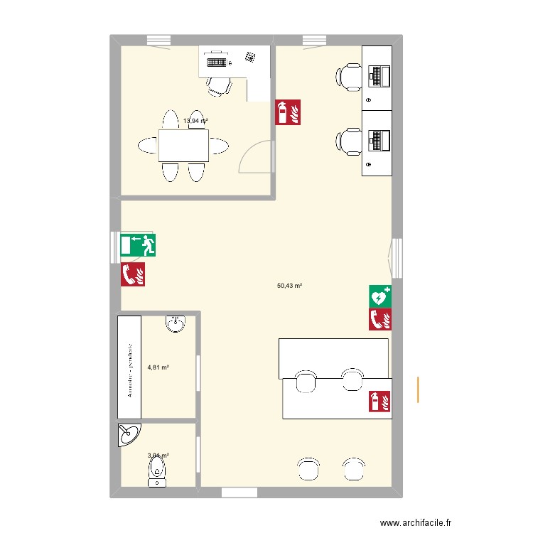 Labo. Plan de 4 pièces et 72 m2