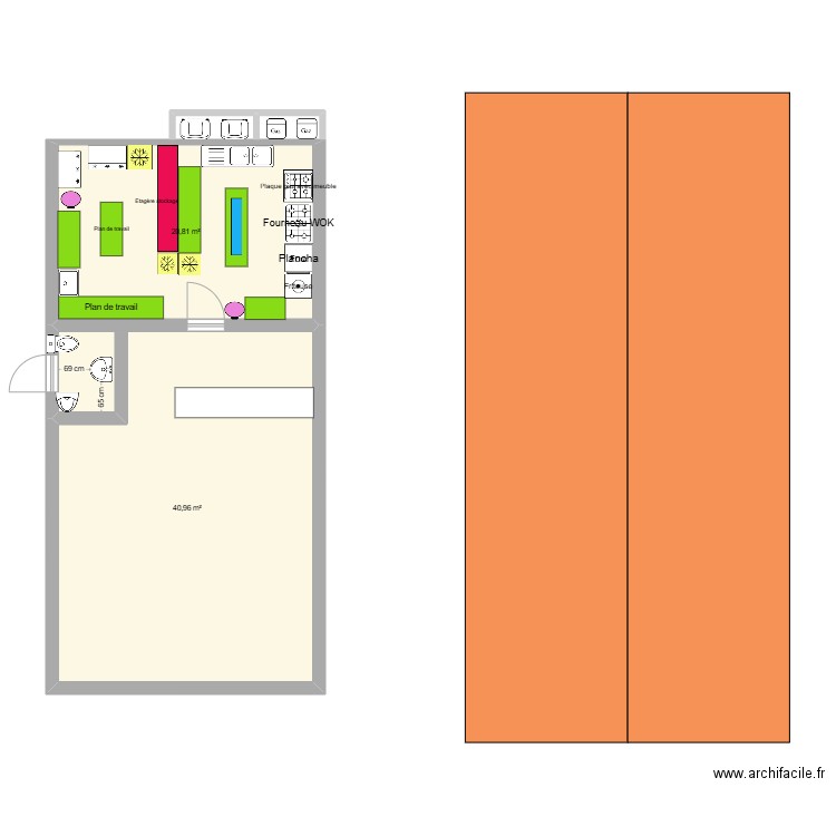 Plan de pension de famille. Plan de 2 pièces et 62 m2