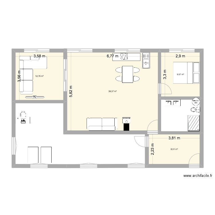 Atelier Flo 2. Plan de 4 pièces et 70 m2