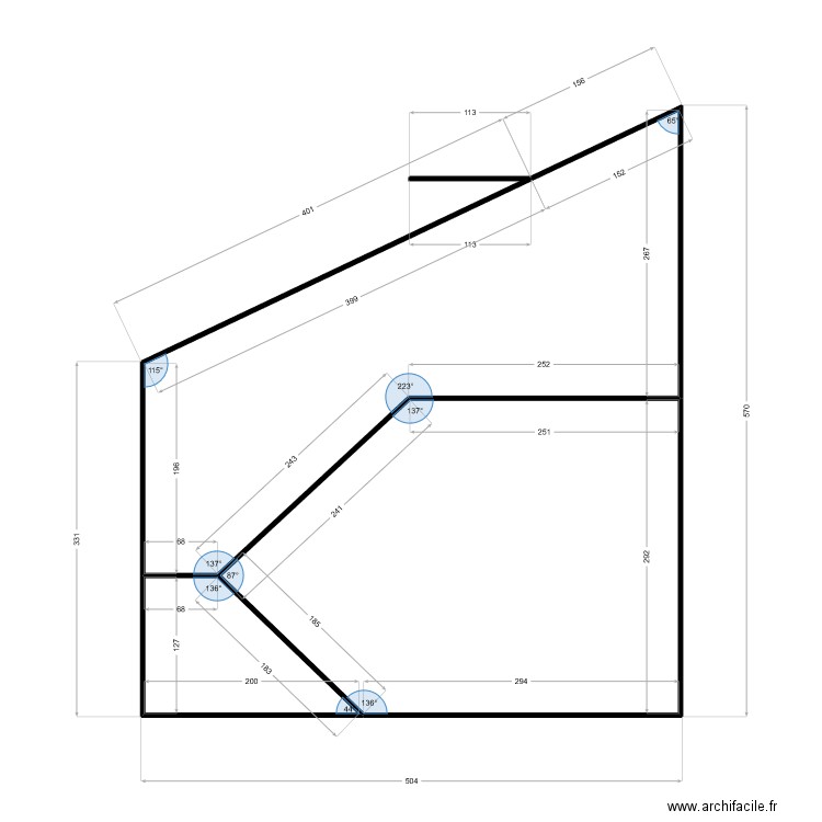 escalier R+2. Plan de 3 pièces et 22 m2