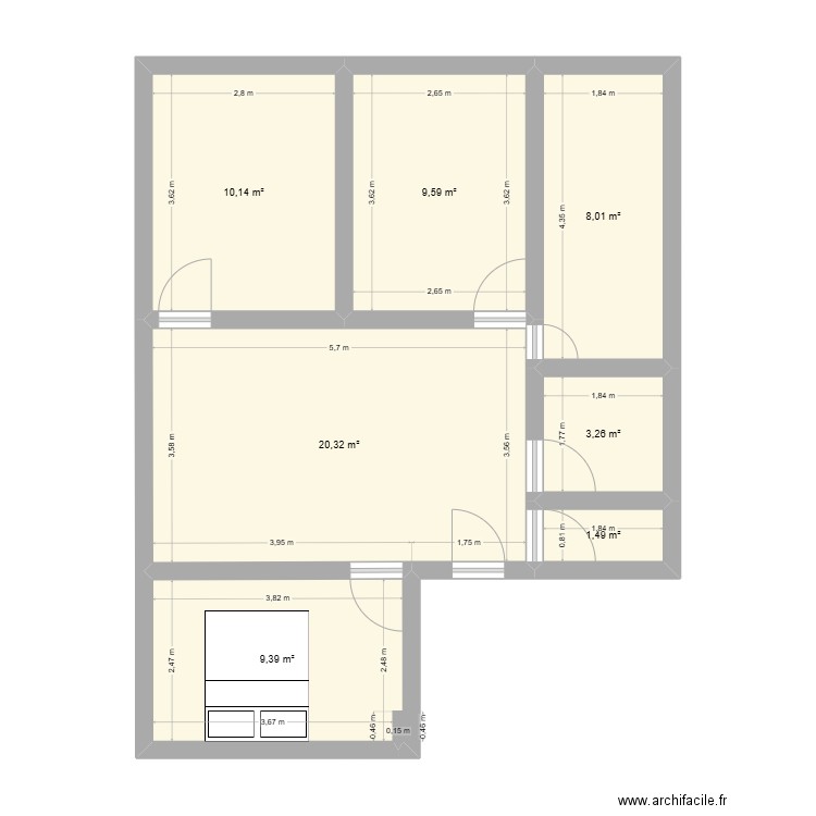 PLAN. Plan de 7 pièces et 62 m2