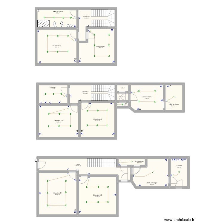 7 Kots. Plan de 19 pièces et 208 m2