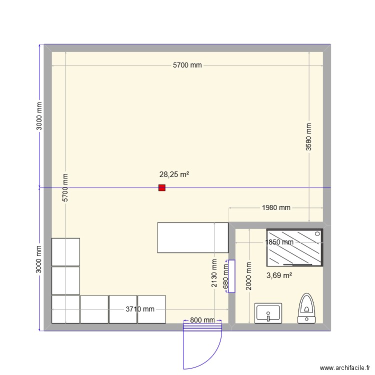 36 0. Plan de 2 pièces et 32 m2