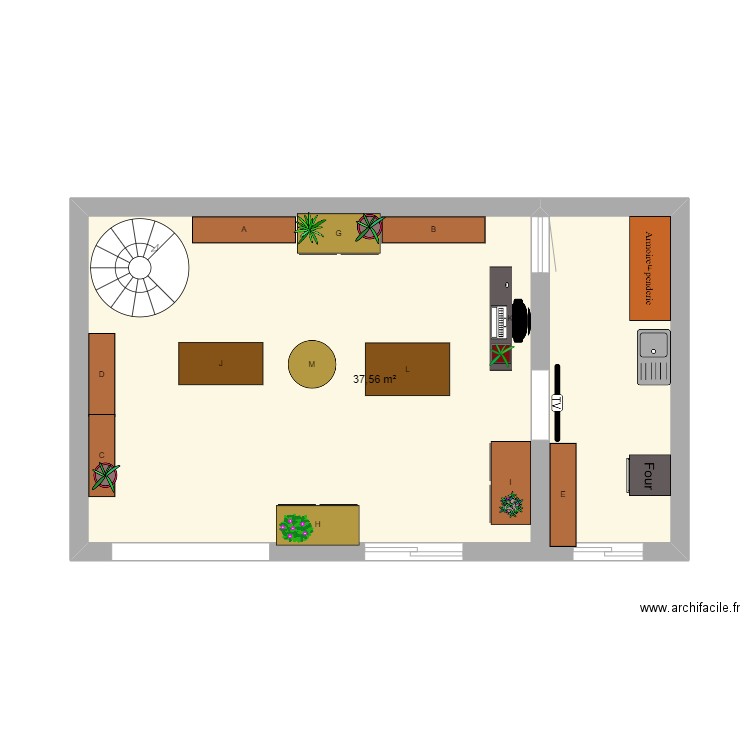 Plan crolas. Plan de 1 pièce et 38 m2