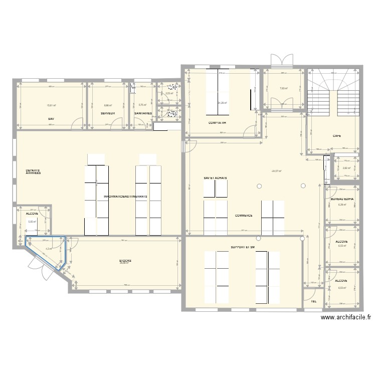 BAT RDC 2025. Plan de 15 pièces et 221 m2