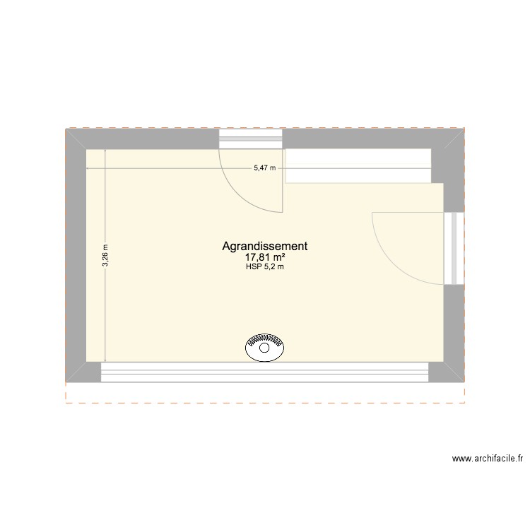 Agrandissement. Plan de 1 pièce et 18 m2