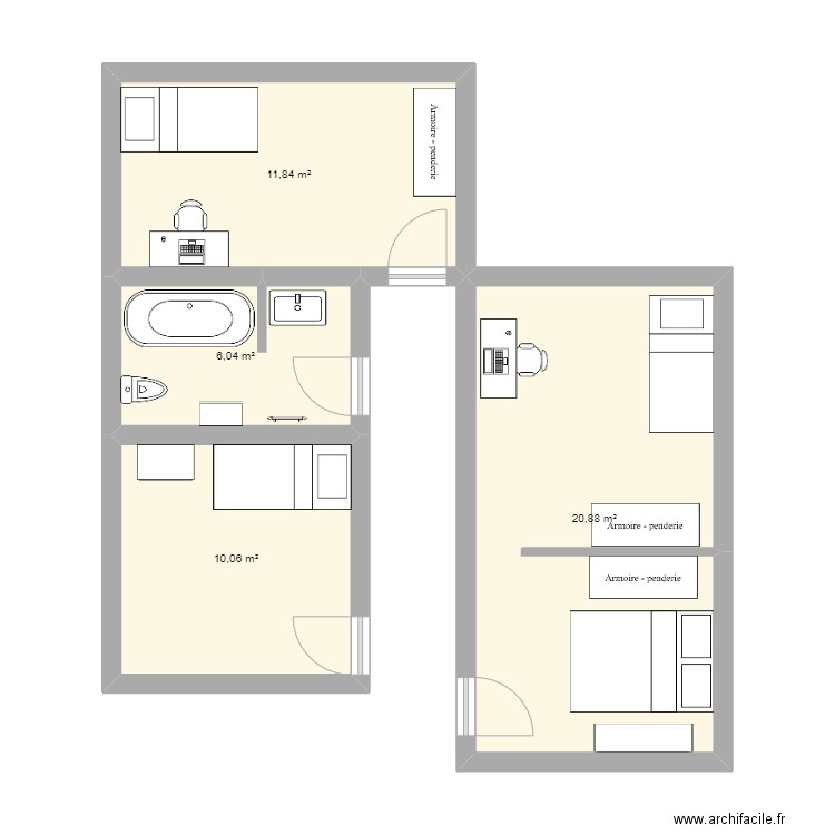 1er etage. Plan de 4 pièces et 49 m2