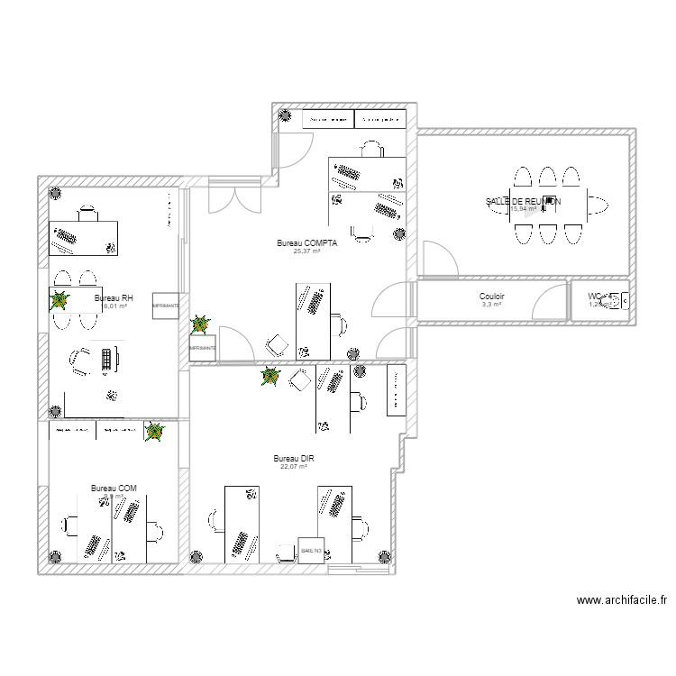 Bureaux groupe v1.1. Plan de 7 pièces et 94 m2