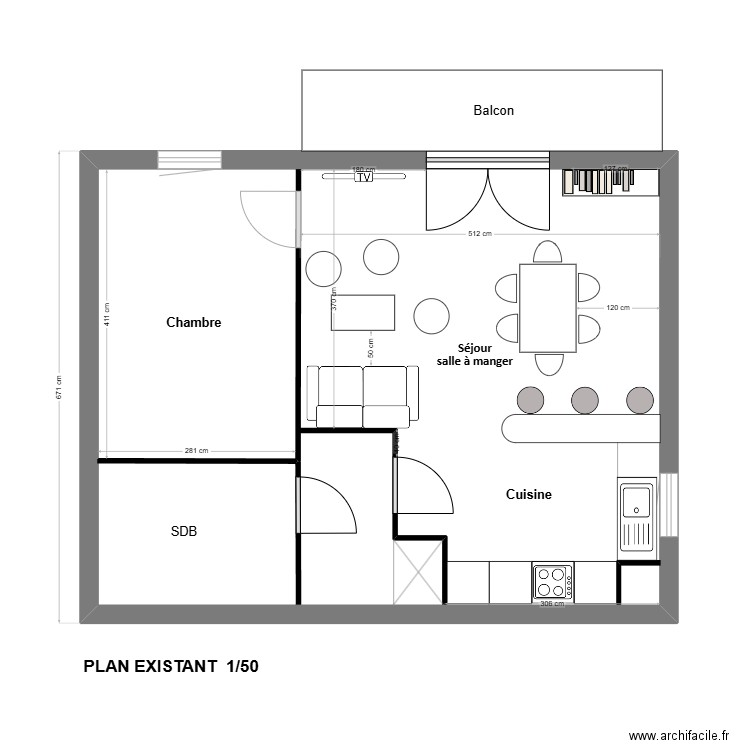 plan devoir bilan 2. Plan de 1 pièce et 50 m2