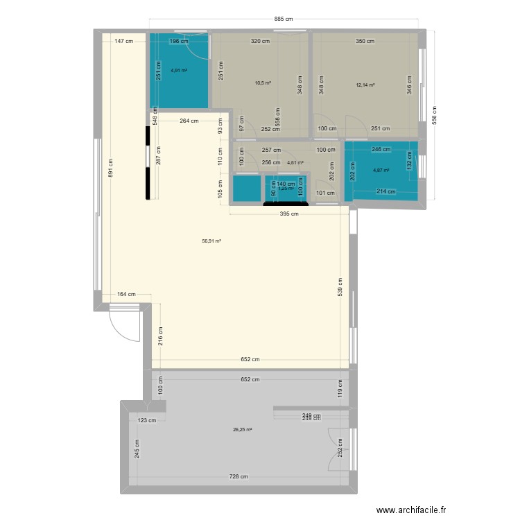 implantation sol. Plan de 9 pièces et 122 m2