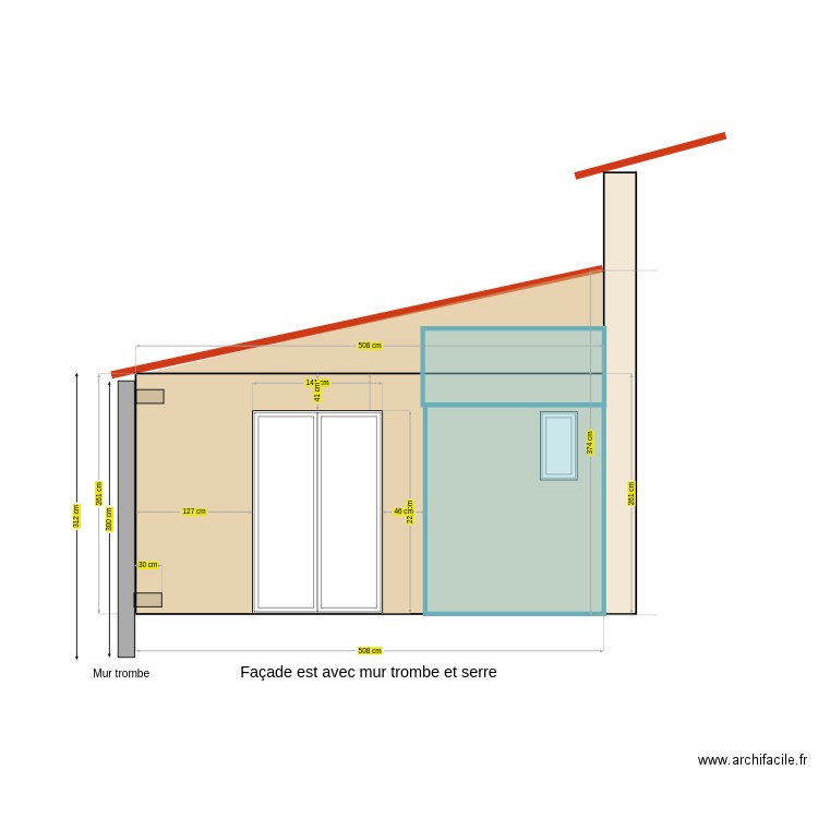 façade est evec serre . Plan de 0 pièce et 0 m2