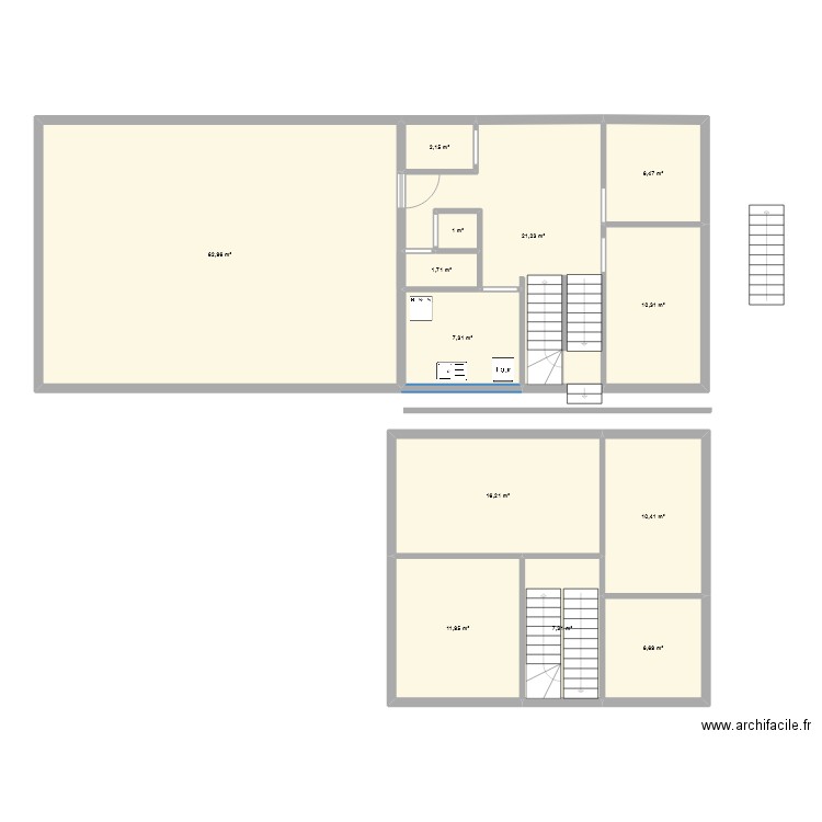 rrt. Plan de 13 pièces et 166 m2