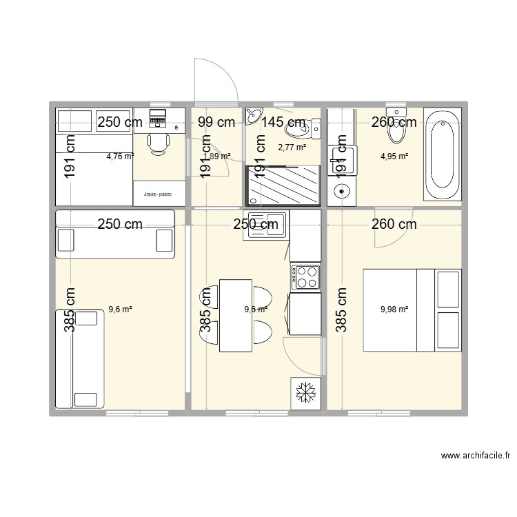 Bungalow Orei 2. Plan de 7 pièces et 44 m2