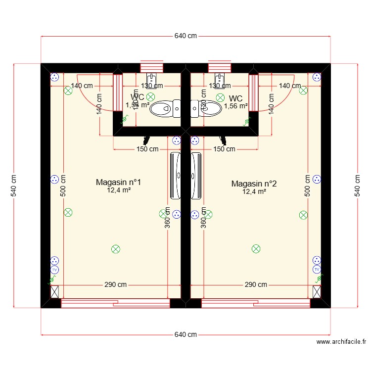 Projet magasin Foundiougne. Plan de 4 pièces et 28 m2