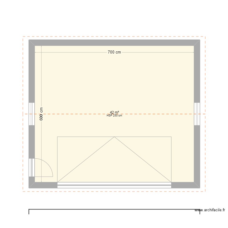 garage. Plan de 1 pièce et 42 m2