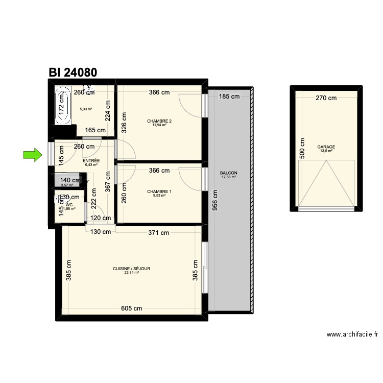 BI 24080. Plan de 11 pièces et 91 m2