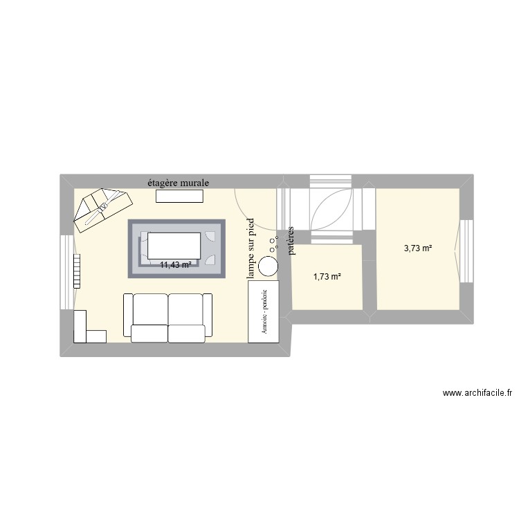 salon. Plan de 3 pièces et 17 m2