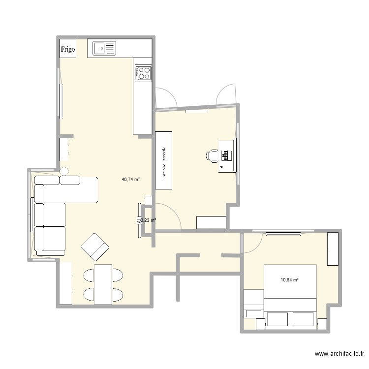 Chambres 2. Plan de 3 pièces et 58 m2