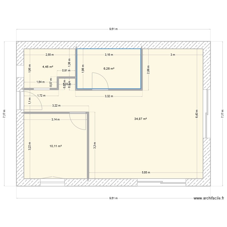 I2D. Plan de 4 pièces et 56 m2