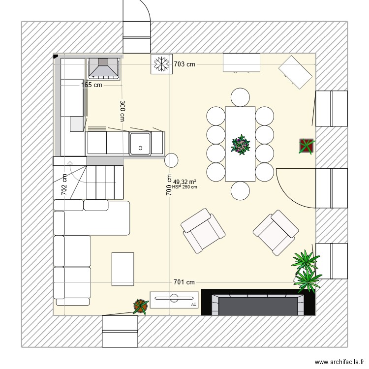 SEJOUR CUISINE. Plan de 1 pièce et 49 m2